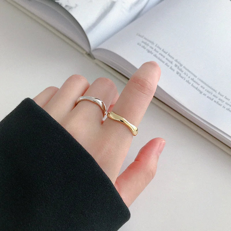 XIYANIKE Silver Color Irregular Wave Rings Trendy Simple Geometric Handmade Jewelry for Women Couple Size 17mm Adjustable