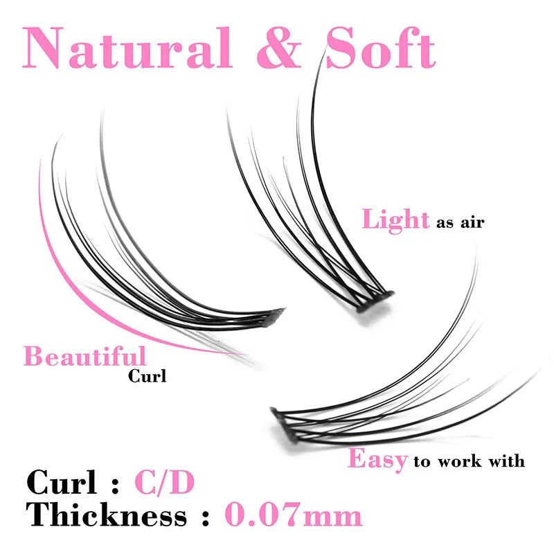 120pcs Premium Mink Individual Dovetail Eyelash Extension Natural 3D Cluster Eyelashes Professional