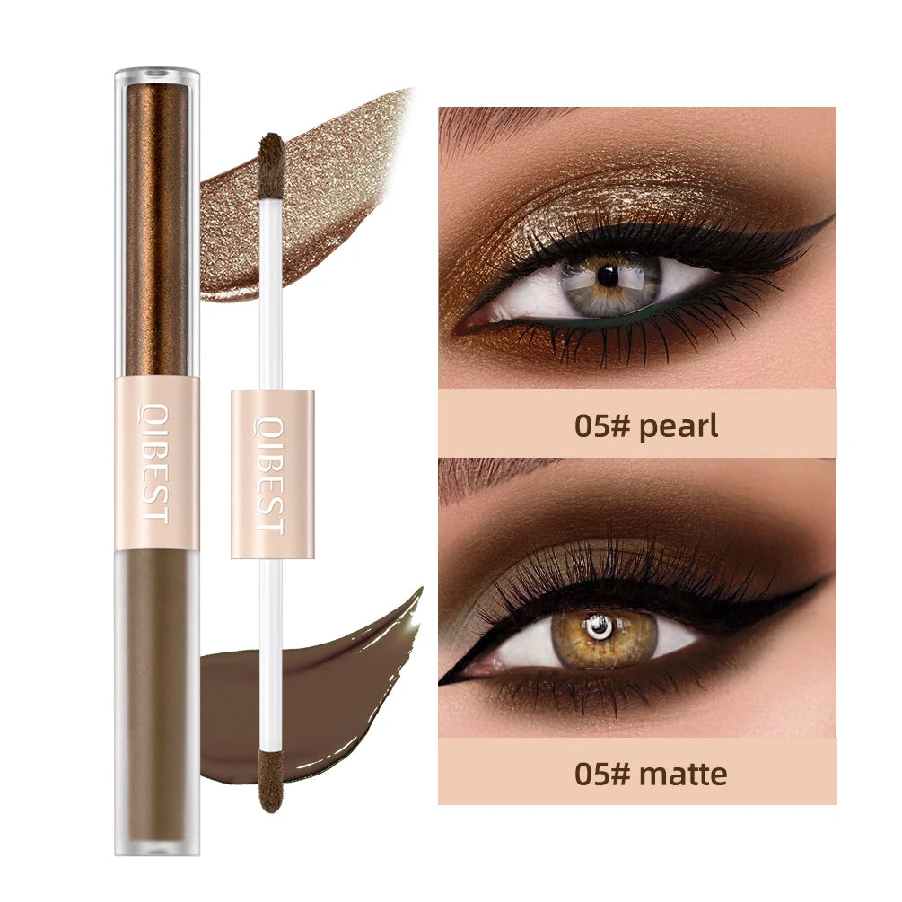 QIBEST Double End Glitter Matte Eye shadow Stick Pencil Eyeshadow Makeup Waterproof Bicolor Shimmer
