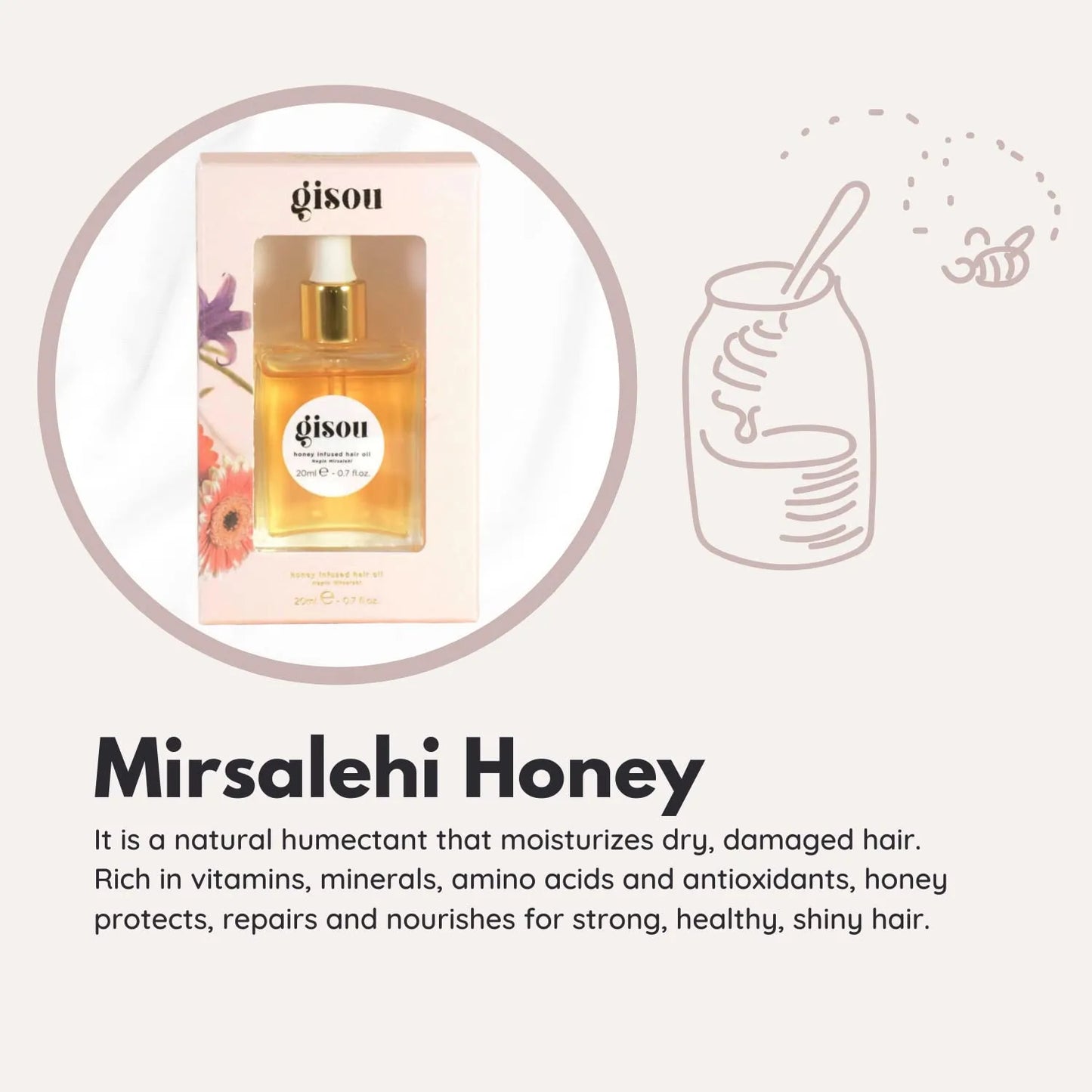 20ml Honey Infused Hair Oil Travel Size Enriched With Mirsalehi Honey To Deeply Nourish & Moisturize Hair