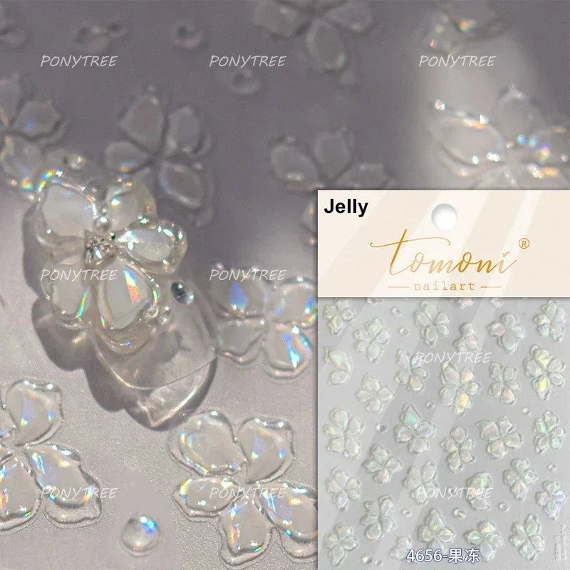 Jelly Colorful Lily Petals Flowers Gradient Halo Dyeing Delicate Shiny Dressy Rhinestone Spring Nail Art Stickers Manicure Decal