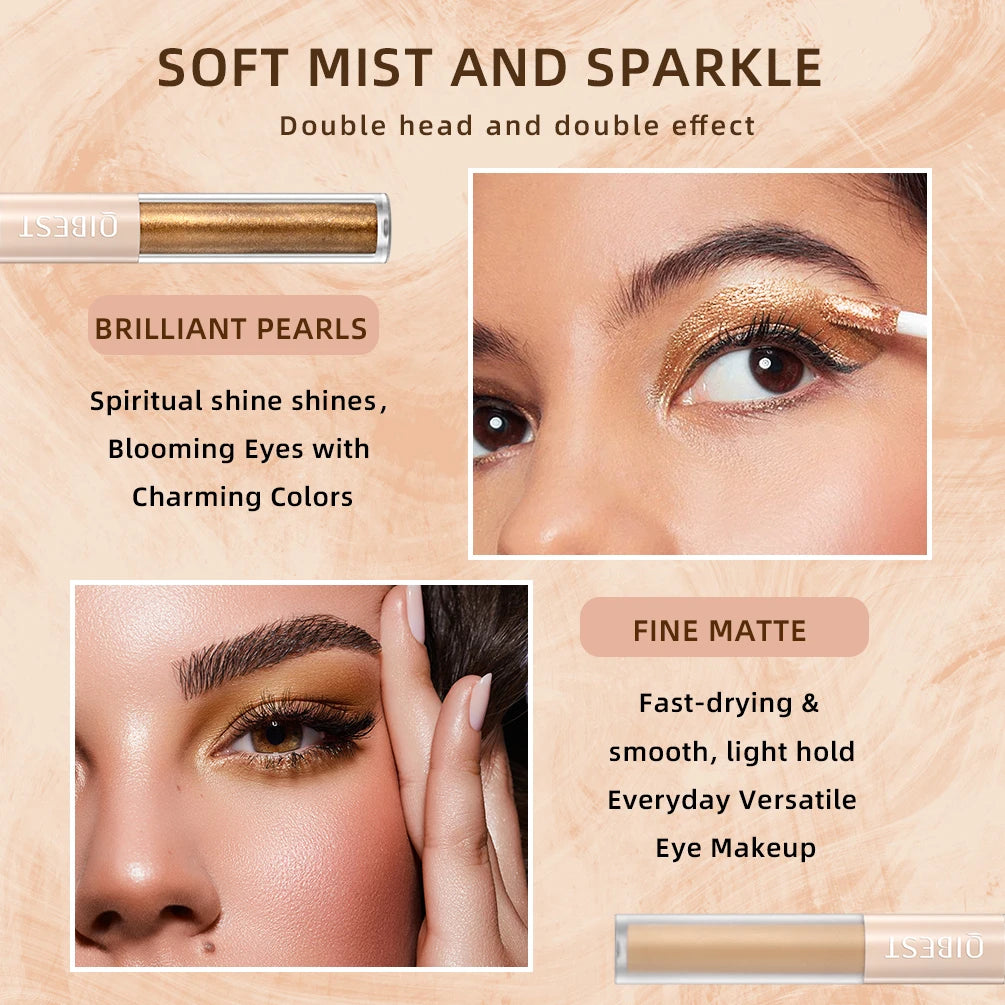 QIBEST Double End Glitter Matte Eye shadow Stick Pencil Eyeshadow Makeup Waterproof Bicolor Shimmer