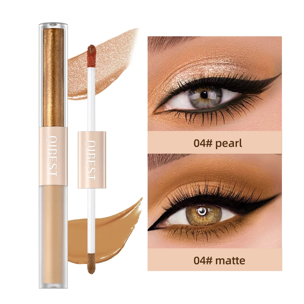 QIBEST Double End Glitter Matte Eye shadow Stick Pencil Eyeshadow Makeup Waterproof Bicolor Shimmer