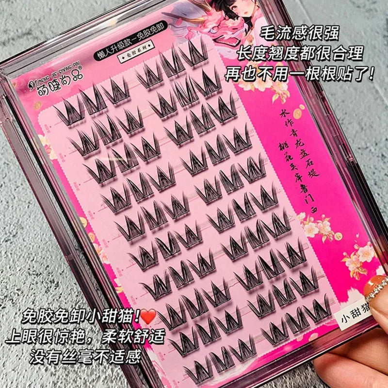 Voluminous No Need Glue Self-adhesive False Eyelashes Fluffy Fish Tail Sunflower Thick Curling Lash Extension DIY Anime Eyes