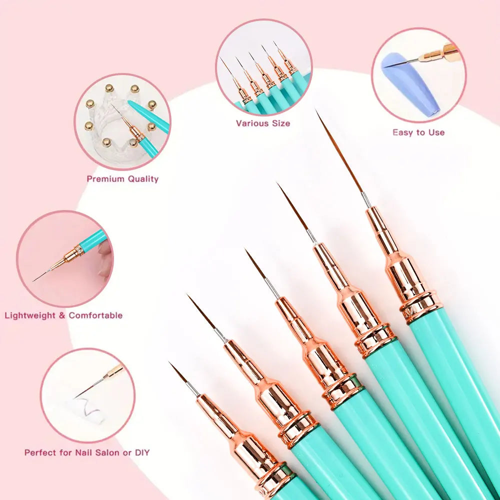 5/10pcs Pink/Black Nail Art Liner/Painting Brushes Ultra-thin Line Drawing Tool 4/8/12/20/25mm Professional Nail Liners Pen Tool