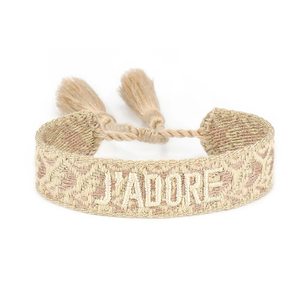 Fashionable JADORE French Charm Bracelet with Bohemian-Inspired Embroidery & Wrist Knitted Embellishments