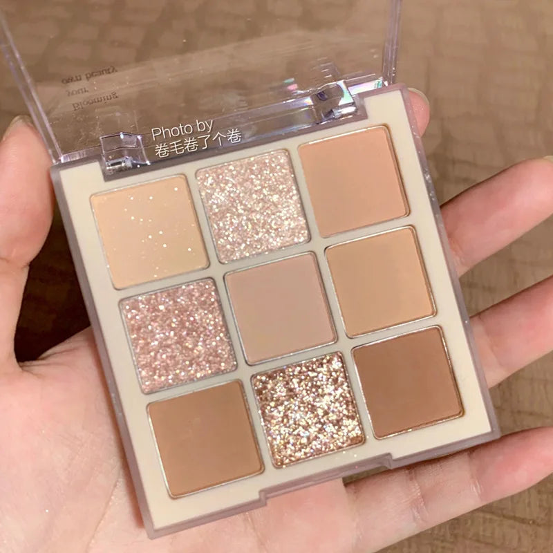 DIKALU 9 Color Eyeshadow Tray Pearl Glitter New Milky Tea Nine Grid Eyeshadow Eye Makeup