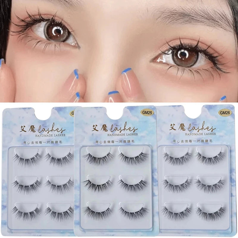 3pairs Mink Eyelashes Invisible Band Lash Extension Natural False Eyelashes Cross Cluster Fairy 3D Faux Big Eye Long Fake Lashes