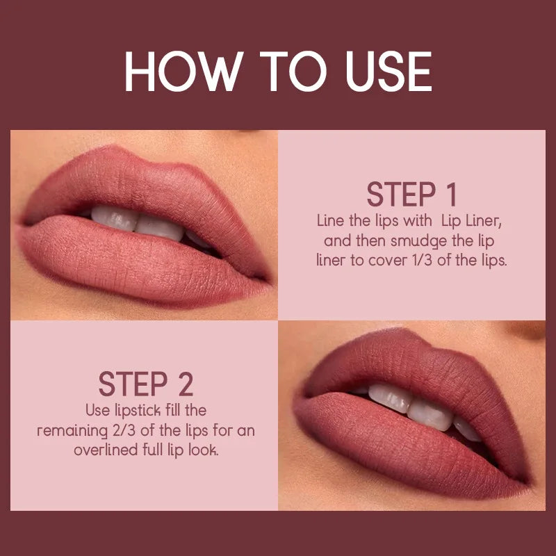 Matte Nude Lipstick&lip Liner Set Waterproof Longlasting Lip Liner High Pigmented Slim Lip Sick Lips Makeup