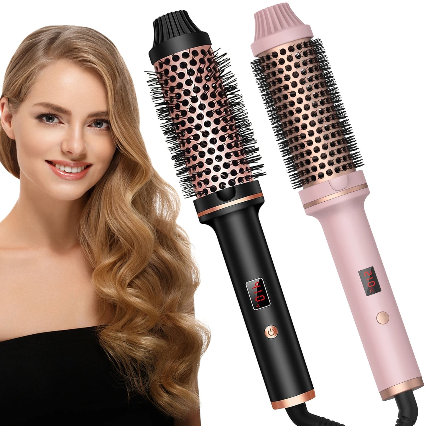 Heated Curling Brush Ceramic Curling Comb Volumizing Brush Curling