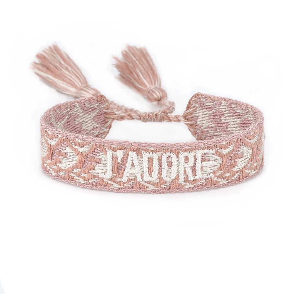 Fashionable JADORE French Charm Bracelet with Bohemian-Inspired Embroidery & Wrist Knitted Embellishments