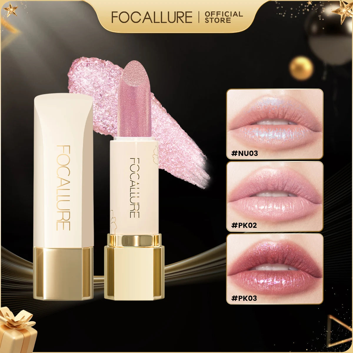 FOCALLURE Glitter Lip Balm 8 Colors Shimmer Lips Plumper Moisturizing Lipstick Long Lasting Waterproof Lip Care Makeup Cosmetics