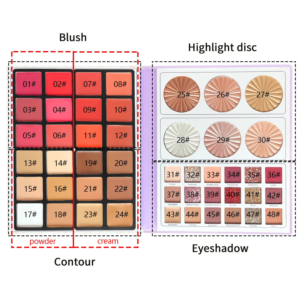 48 Colour Paper Palette Blush Concealer Highlighter Contour Eyeshadow 4-in-1 Set with Makeup Brushes Professional Makeup Set