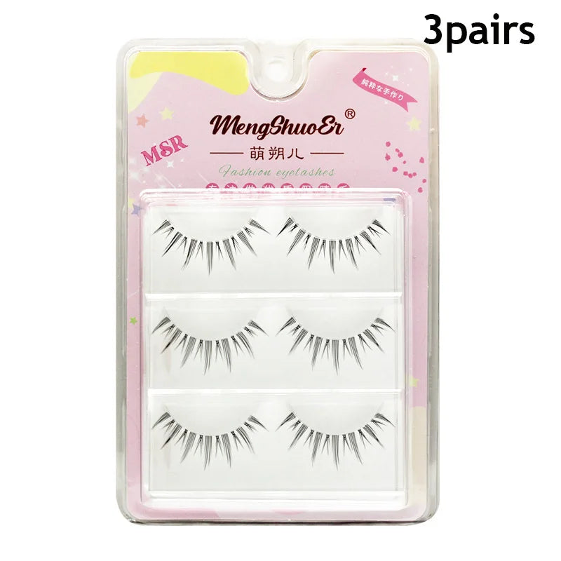3pairs Mink Eyelashes Invisible Band Lash Extension Natural False Eyelashes Cross Cluster Fairy 3D Faux Big Eye Long Fake Lashes