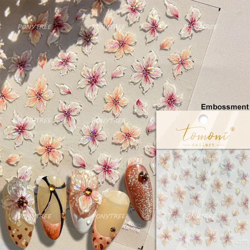 Jelly Colorful Lily Petals Flowers Gradient Halo Dyeing Delicate Shiny Dressy Rhinestone Spring Nail Art Stickers Manicure Decal
