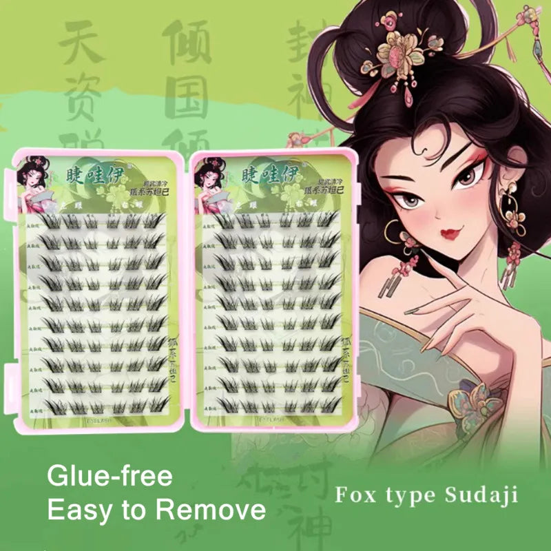 Self-adhesive Glue-free False Eyelashes Reusable Fluffy Fox Eye Effect Thick Long Segmented Lash Extension DIY Manga Eyes Tool