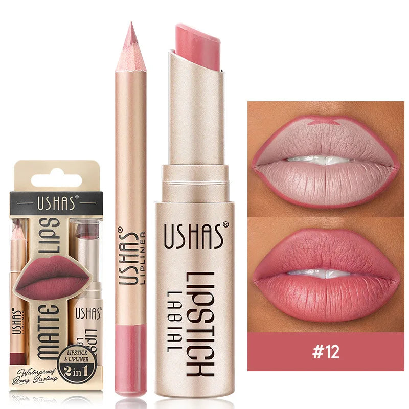 Matte Nude Lipstick&lip Liner Set Waterproof Longlasting Lip Liner High Pigmented Slim Lip Sick Lips Makeup