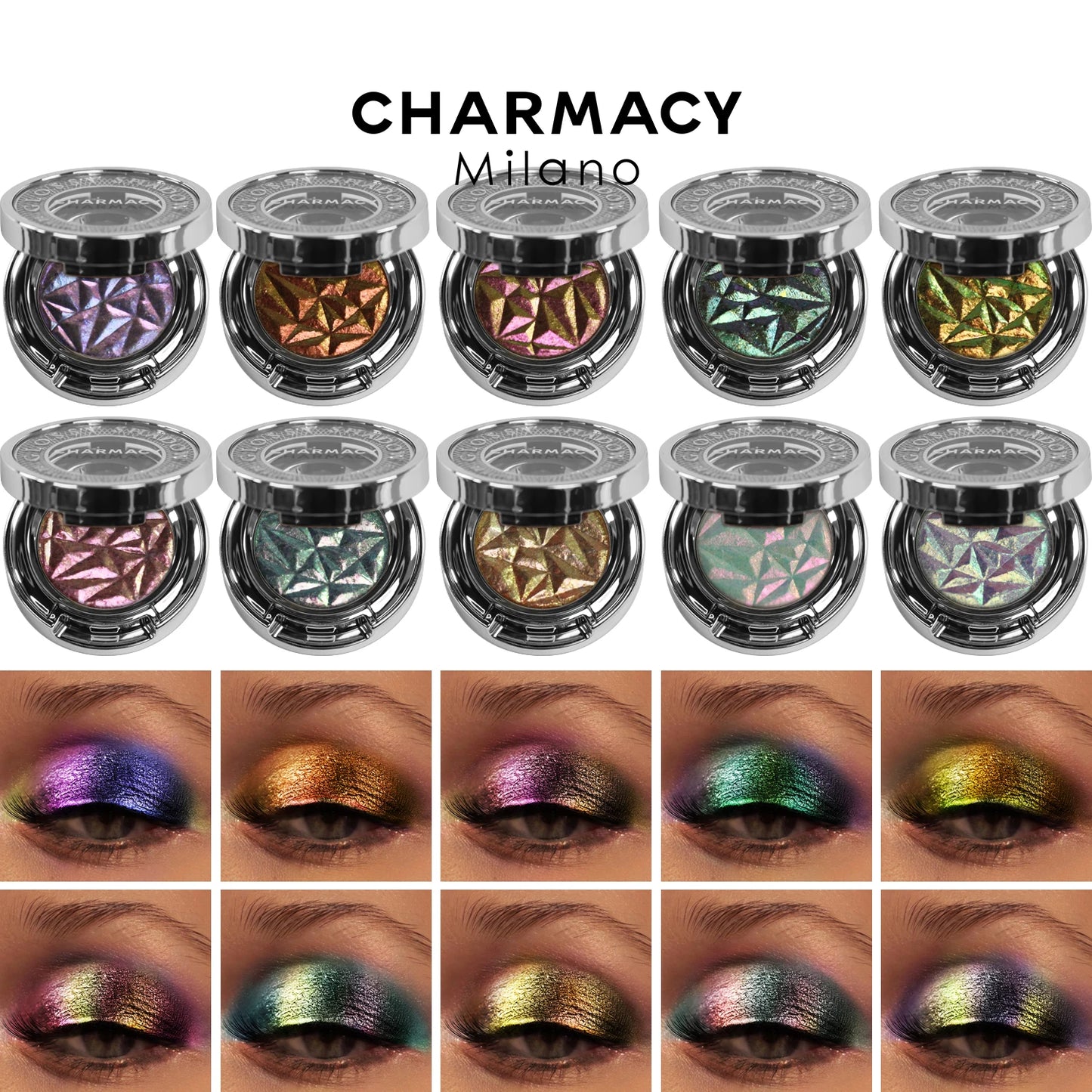 CHARMACY Duo chrome Long-lasting Eyeshadow Palette High Quality Pigment Shadows with Glitter