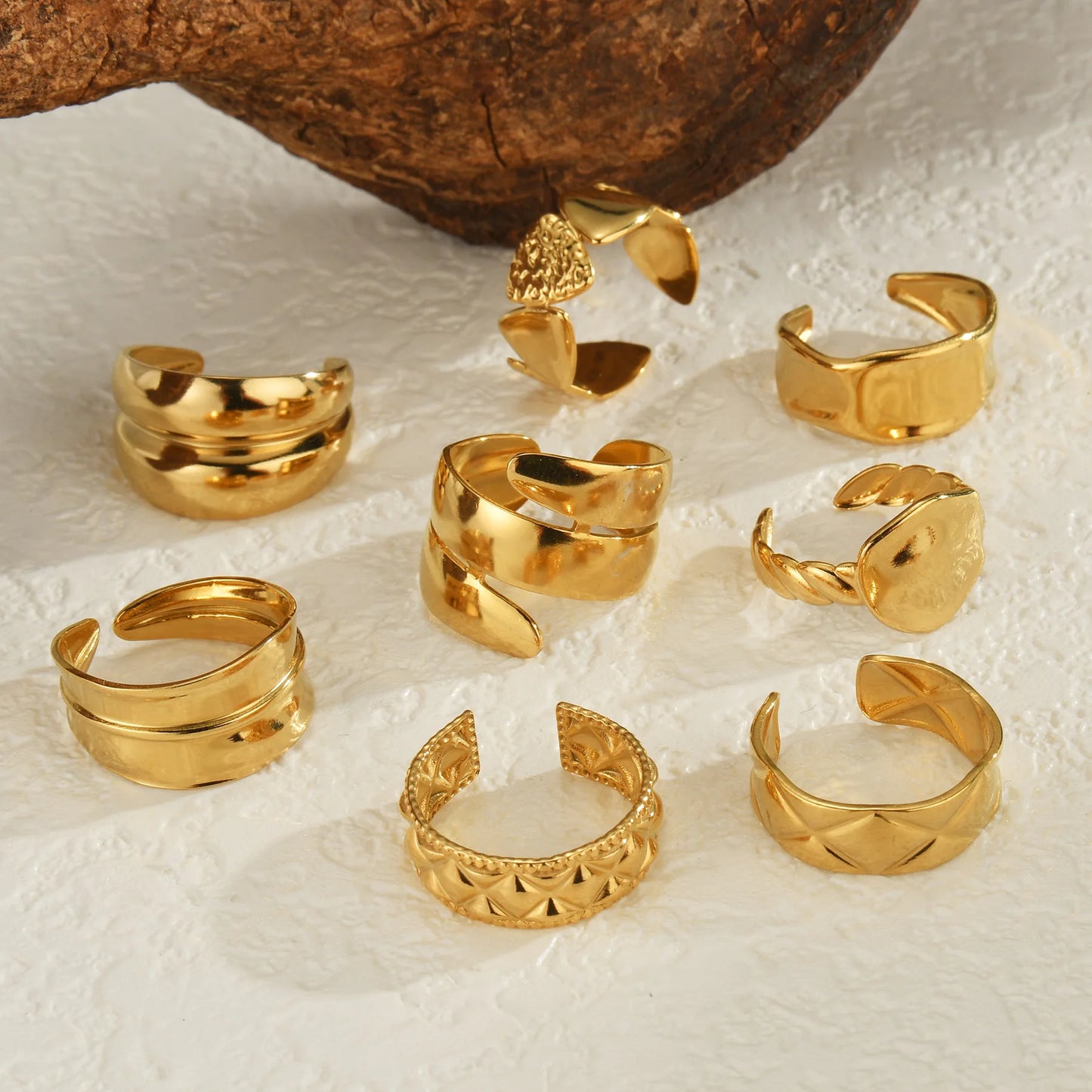 Fashion Vintage 18K Gold Plated Open Rings For Men Women Stainless Steel Temperament Couple Ring Anillo Birthday Jewelry Gifts
