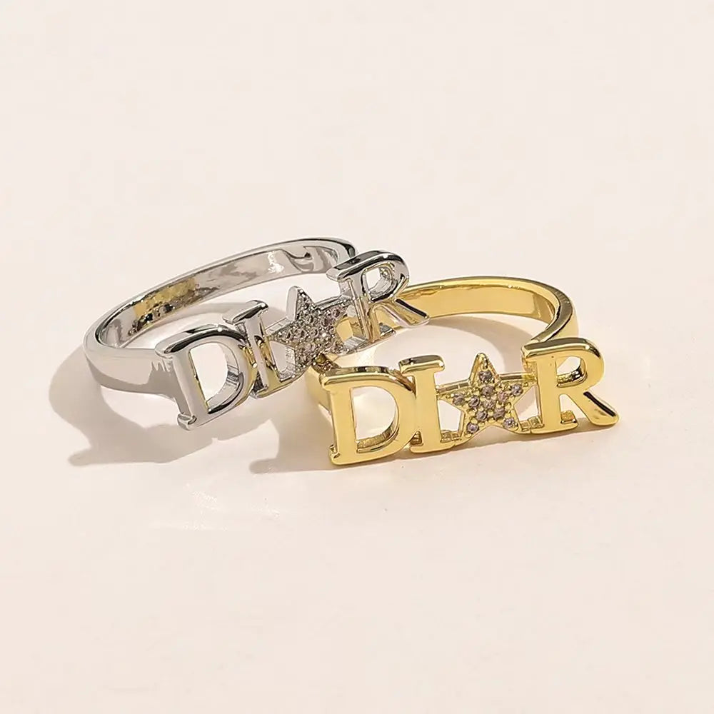 New Crystal Letter D Adjustable Rings for Women Fashion Brand Jewelry Zirconia Star Rings Party Gift Accessories