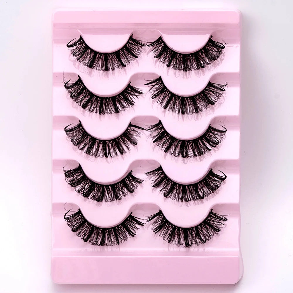 5Pairs Natural 3D Dramatic Fairy Clusters Manga Lashes Fake Eyelashes Wet Look Cosplay Lashes