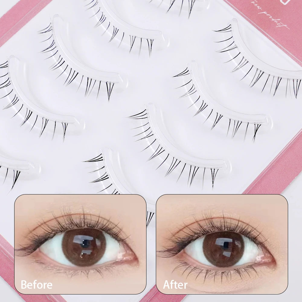 5 Pair Natural Lower Eyelashes Makeup Soft Handmade Clear Thin Band Under False Lashes