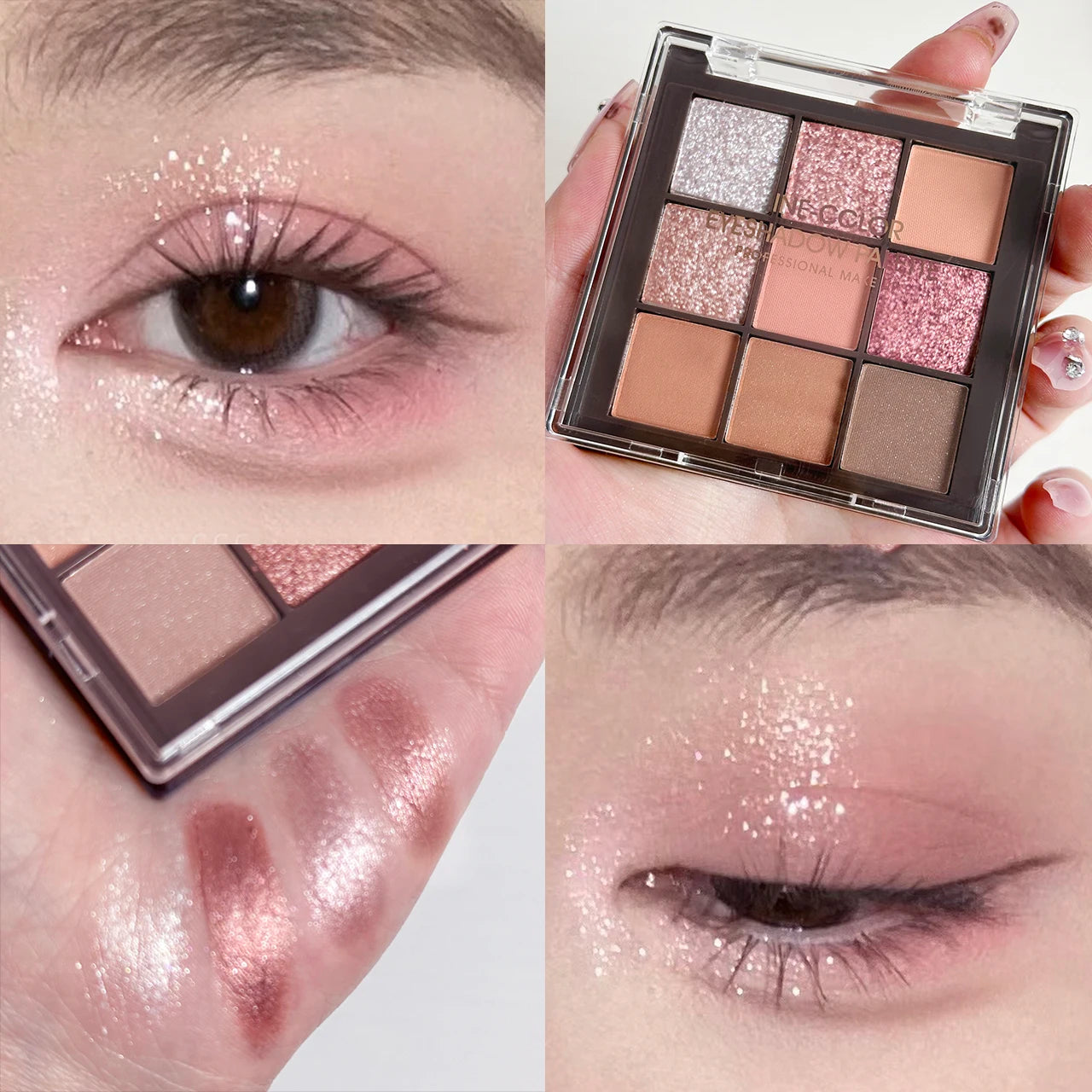 DIKALU 9 Color Eyeshadow Tray Pearl Glitter New Milky Tea Nine Grid Eyeshadow Eye Makeup