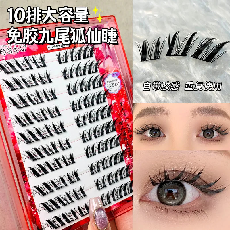 Voluminous No Need Glue Self-adhesive False Eyelashes Fluffy Fish Tail Sunflower Thick Curling Lash Extension DIY Anime Eyes