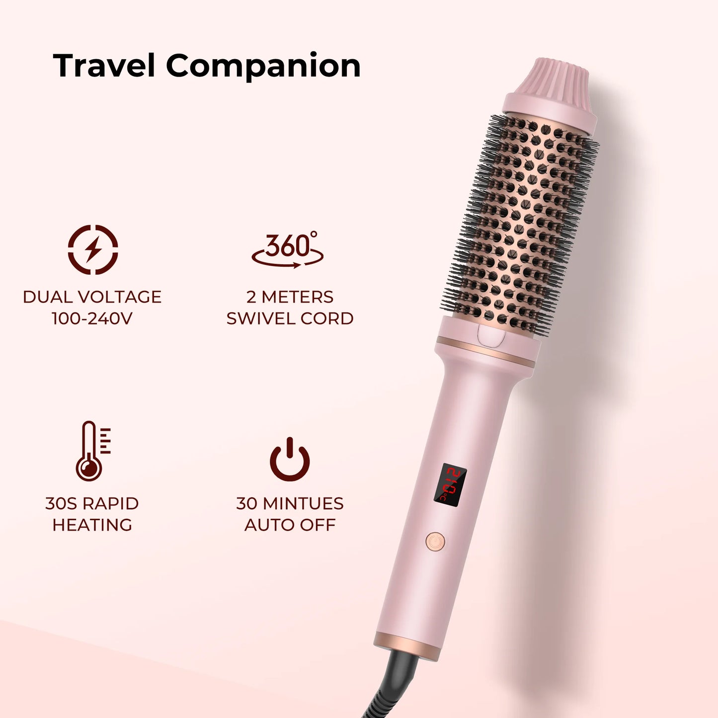 Heated Curling Brush Ceramic Curling Comb Volumizing Brush Curling
