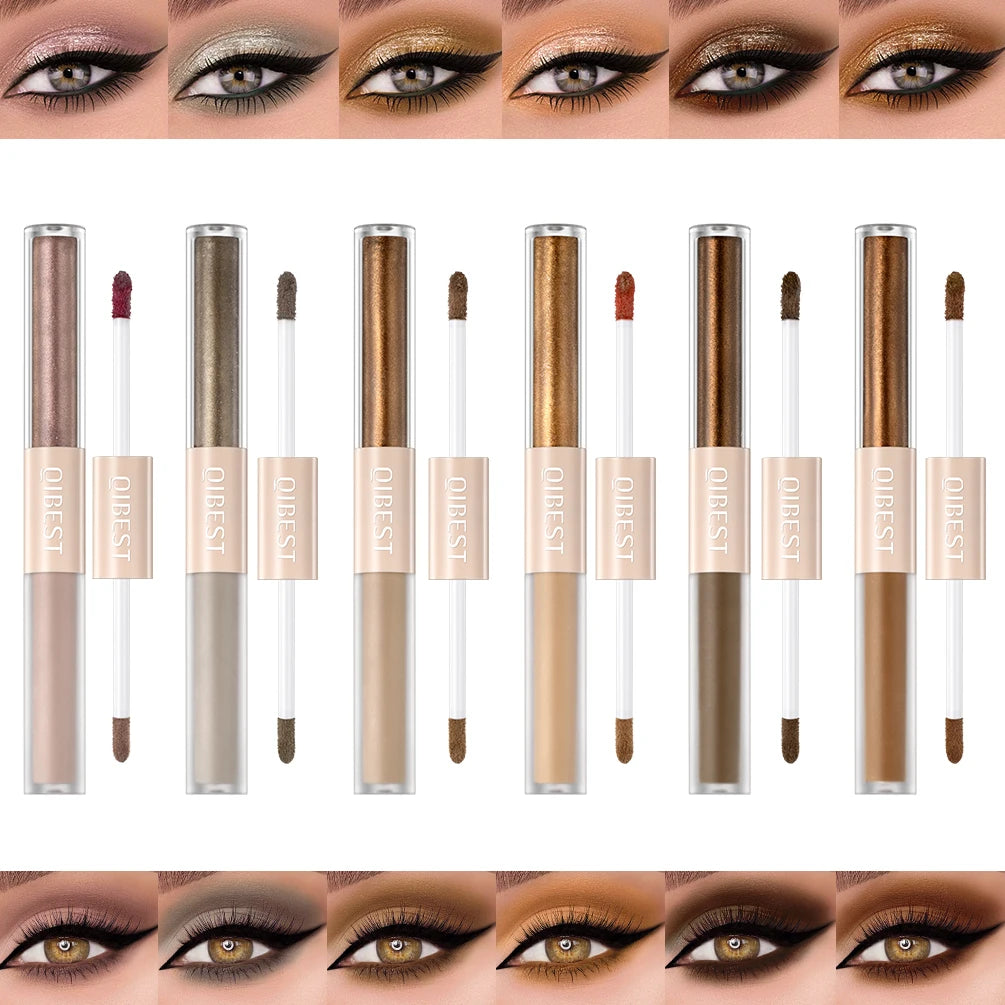 QIBEST Double End Glitter Matte Eye shadow Stick Pencil Eyeshadow Makeup Waterproof Bicolor Shimmer