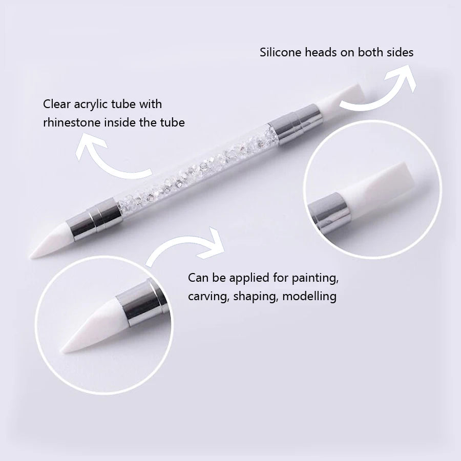 Dual-ended Silicone Sculpture Pen for Nail Art, Easy and Precise Nail Design Tool, 3D Carving Glitter Dotting Brush