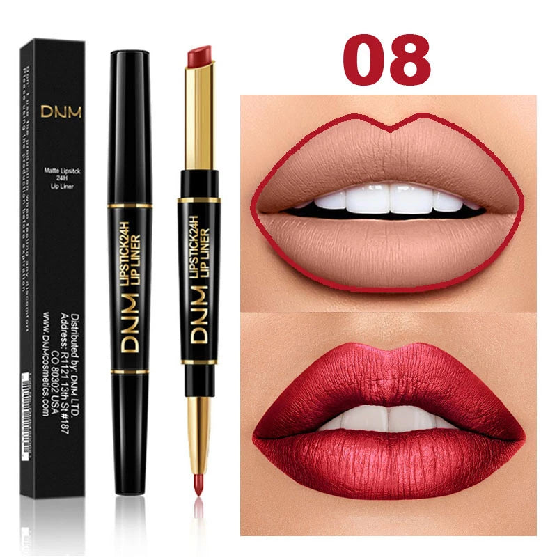 Matte Lipstick Pencil Double Head Lip Liner Pen Red Nude Long Lasting Waterproof Lady Charming Lip Pencil Makeup Tools