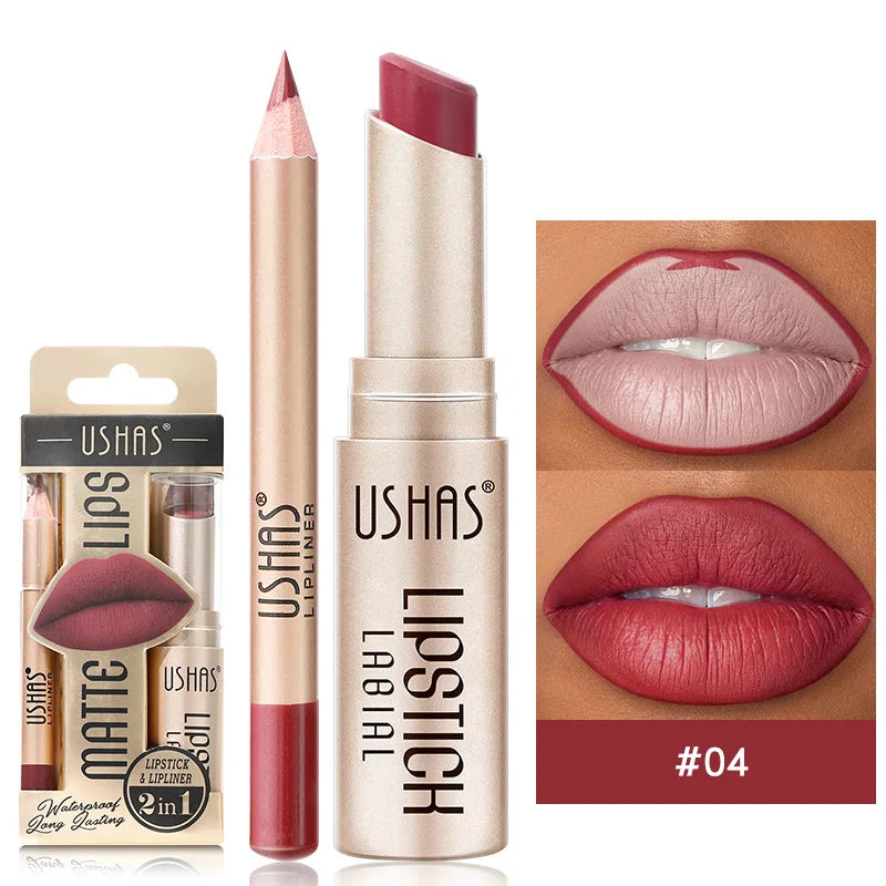 Matte Nude Lipstick&lip Liner Set Waterproof Longlasting Lip Liner High Pigmented Slim Lip Sick Lips Makeup