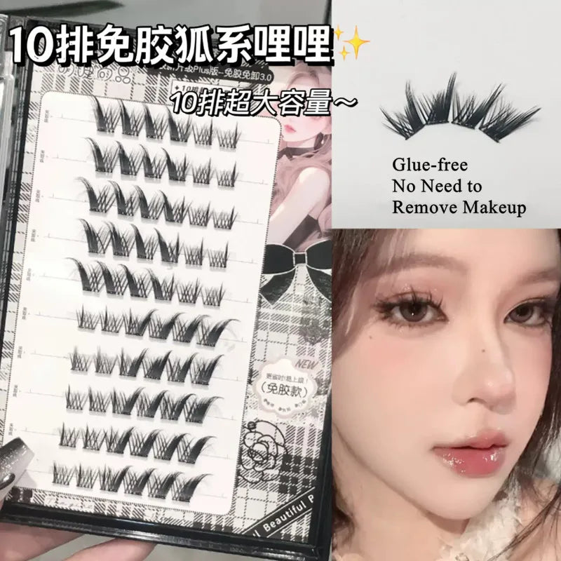 Voluminous No Need Glue Self-adhesive False Eyelashes Fluffy Fish Tail Sunflower Thick Curling Lash Extension DIY Anime Eyes
