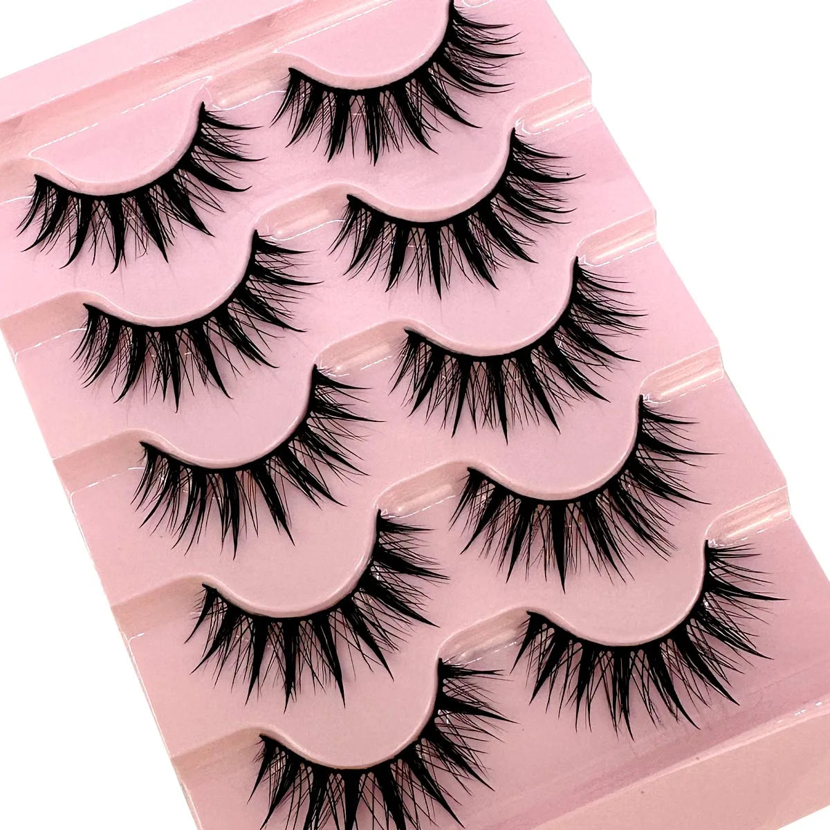 5Pairs Natural 3D Dramatic Fairy Clusters Manga Lashes Fake Eyelashes Wet Look Cosplay Lashes