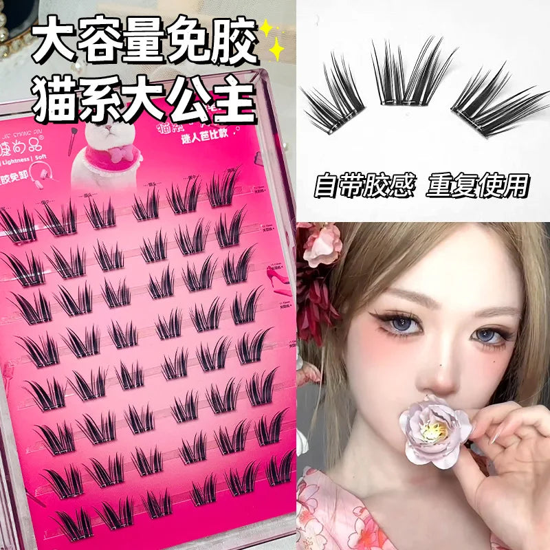 Voluminous No Need Glue Self-adhesive False Eyelashes Fluffy Fish Tail Sunflower Thick Curling Lash Extension DIY Anime Eyes