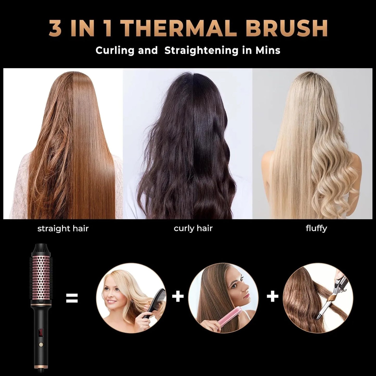 Fast Heating 210°C Ceramic Hair Curler Comb 32/38mm Fluffy Curling Wand Hot Brush
