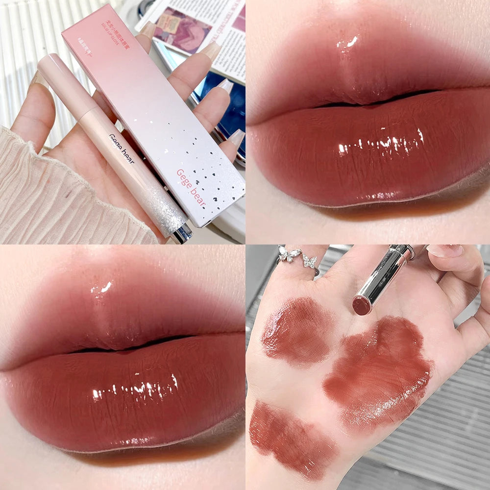 Mirror Jelly Solid Lip Gloss Lipstick Hydrating Clear Red Brown Moisturizing Lips Tint Nature Nude Korean Lip Makeup Cosmetics