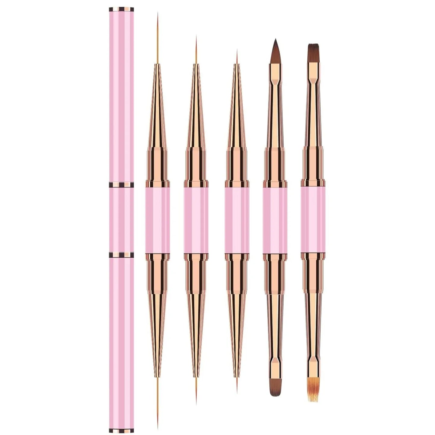 5-piece double head metal nail brush set, nail brush, nail polish brush, gel making brush, nail tool cleaning brush, nail design