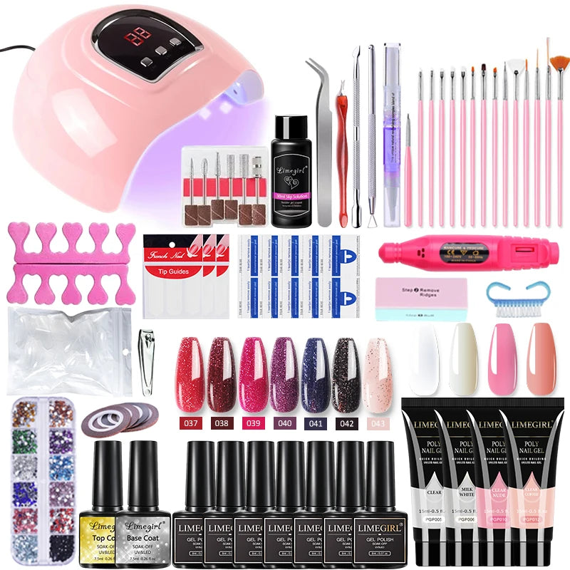 Limegirl Nail Set Nail Gel Tools Kit 54W Nail Lamp 18/12/7 Colors UV Gel Nail Polish Kit Contains Nail Drill Machine Nail Kit
