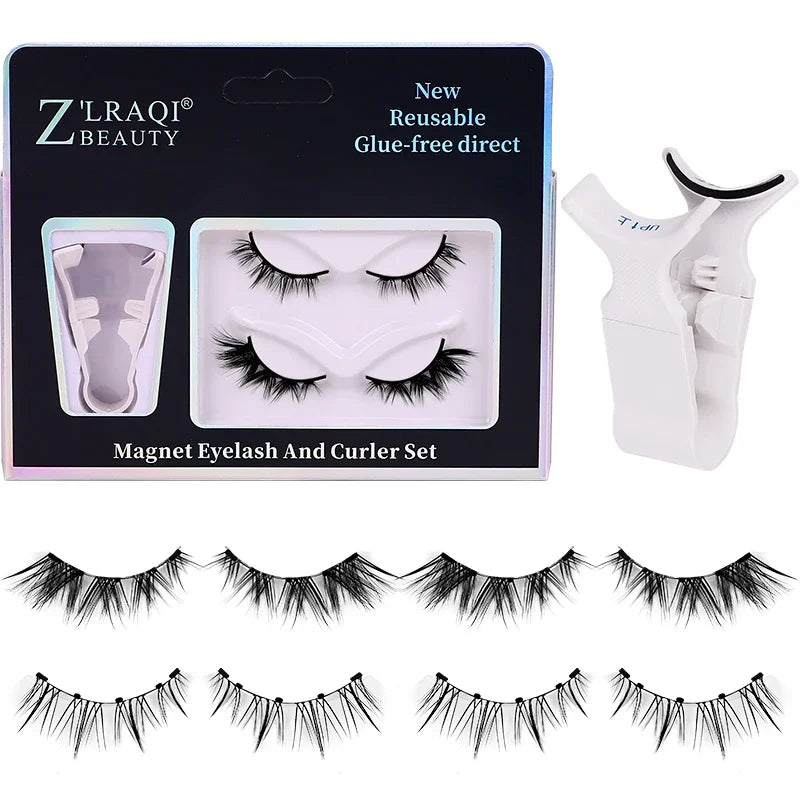 A set of magnetic eyelashes, natural look, quick installation without glue, reusable double pair of false eyelashes
