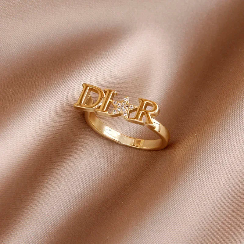 New Crystal Letter D Adjustable Rings for Women Fashion Brand Jewelry Zirconia Star Rings Party Gift Accessories