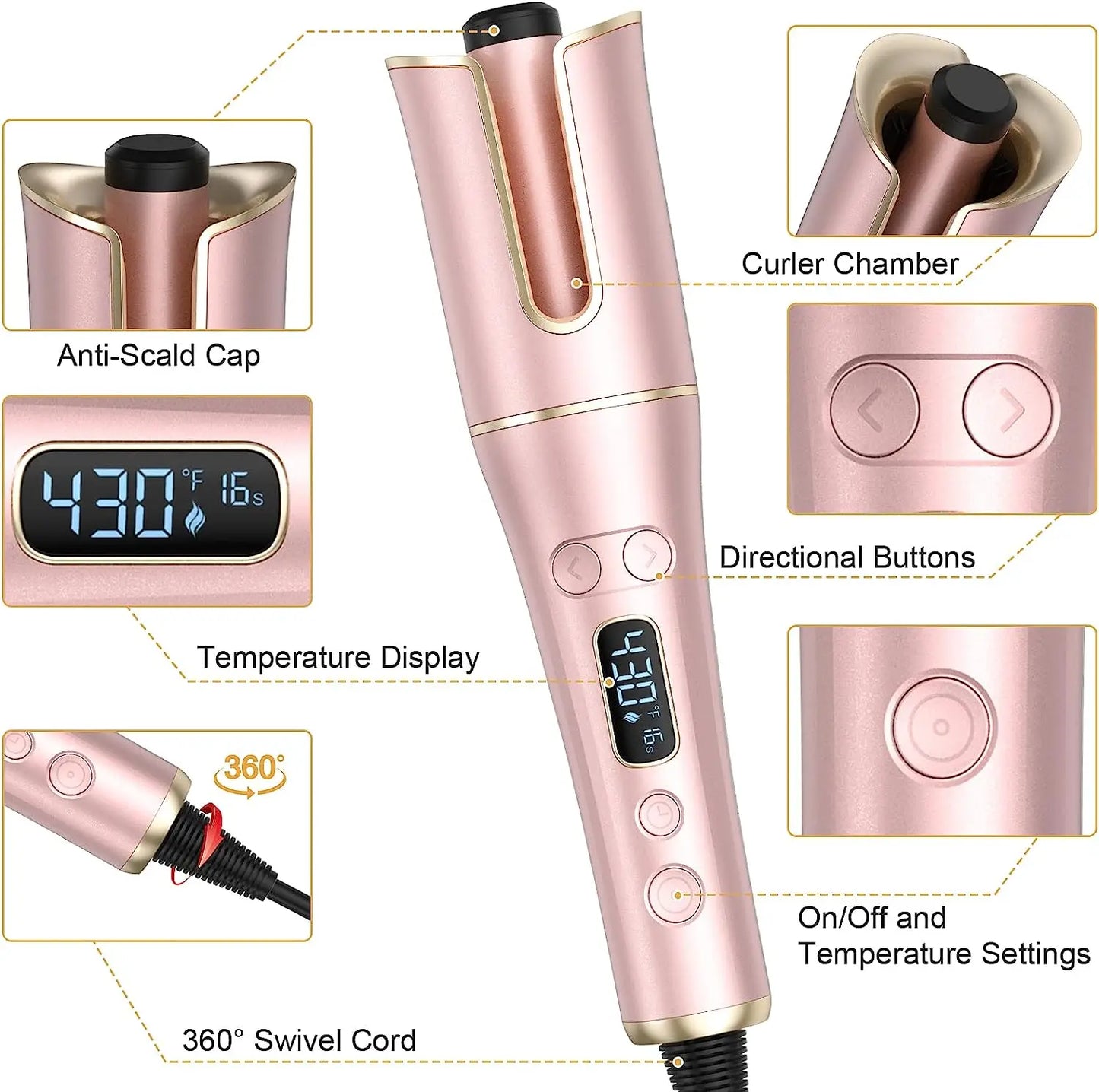 Hair Curler Curling Iron Wand with 4 Temperatures & 3 Timers & LCD Display Curling Iron