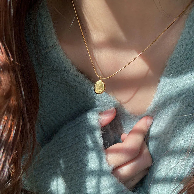 Gold Color Irregular English Letter Necklace for Women Men Stainless Steel Round Plaque Collar Chain Necklace Jewelry Gifts