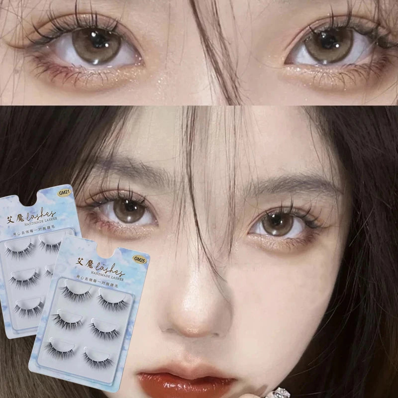 3pairs Mink Eyelashes Invisible Band Lash Extension Natural False Eyelashes Cross Cluster Fairy 3D Faux Big Eye Long Fake Lashes