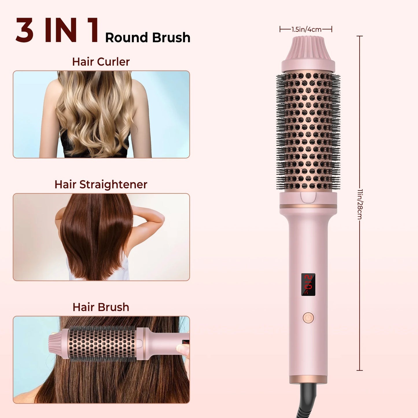 1.5 Inch Hair Curling Iron Brush Ceramic Thermal Brush Heated Round Brush Hair Electric Heating Brush