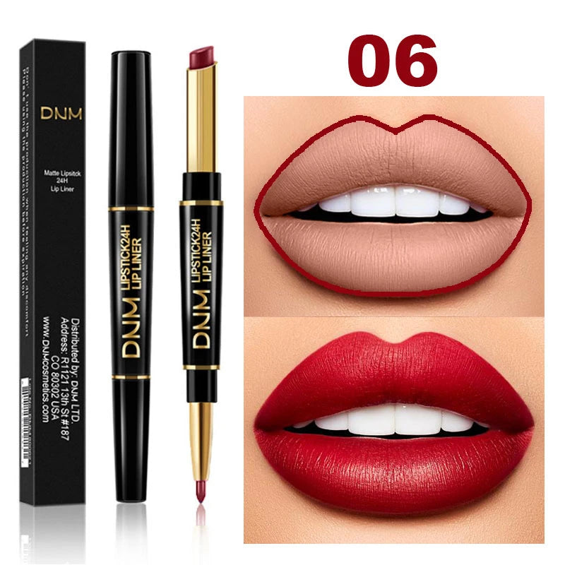 Matte Lipstick Pencil Double Head Lip Liner Pen Red Nude Long Lasting Waterproof Lady Charming Lip Pencil Makeup Tools