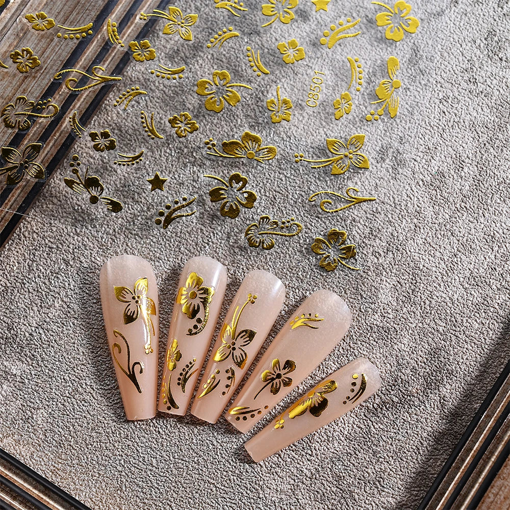 1pc 3D Hibiscus Flowers Nail Sticker White Black Flower Petals Adhesive Decals Pink Golden Floral Slider For Nail Art Decoration