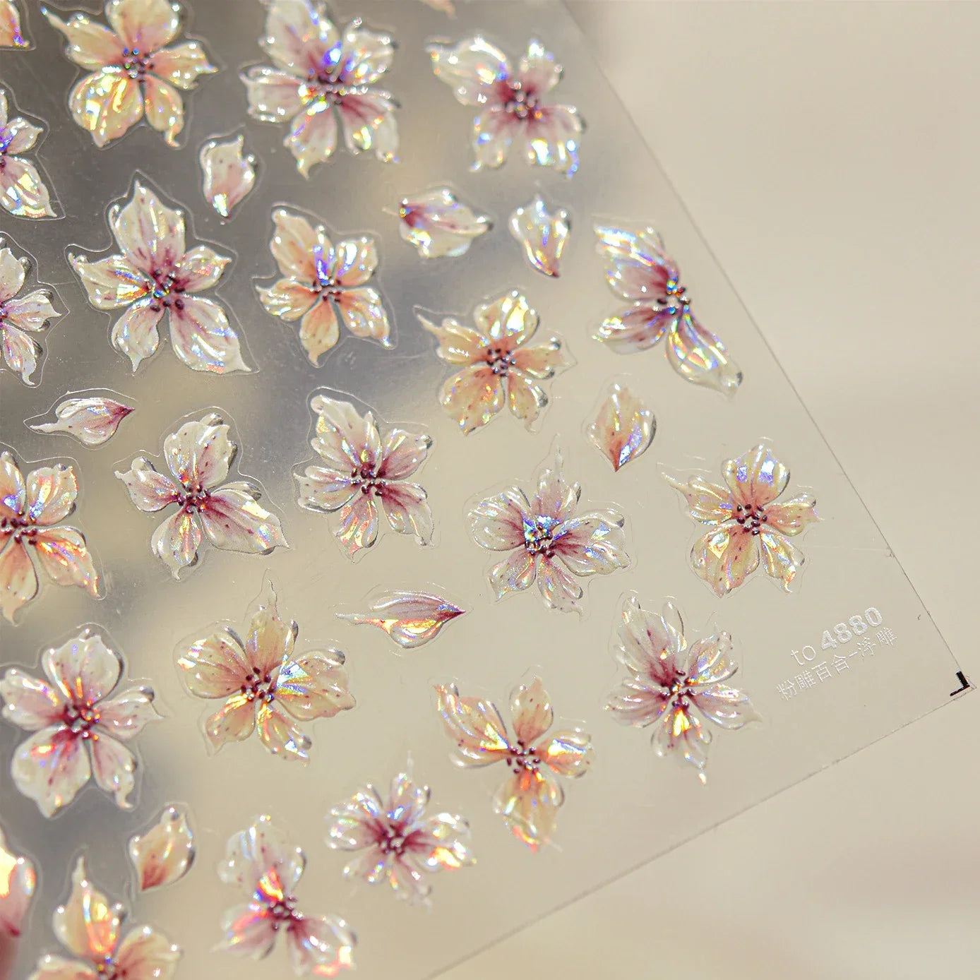 Jelly Colorful Lily Petals Flowers Gradient Halo Dyeing Delicate Shiny Dressy Rhinestone Spring Nail Art Stickers Manicure Decal