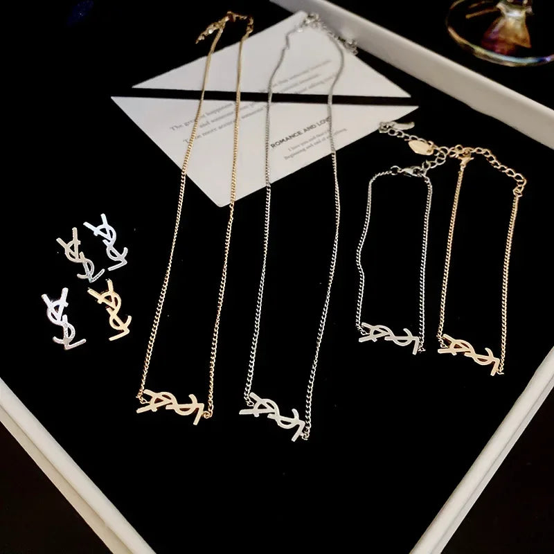 new Metal letter necklace Ear stud bracelet